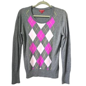 Merona Argyle Sweater | size medium | gray & pink